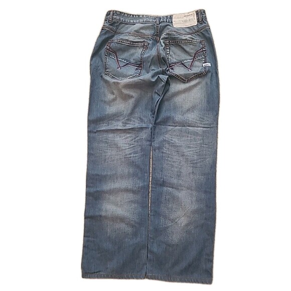 VTG Rocawear Jeans Mens 36x31.5 Blue Baggy Distressed Skater Faded Pipe Hip Hop - Picture 1 of 16
